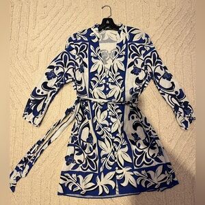 Zara Blue and White Linen Dress Women’s Size M